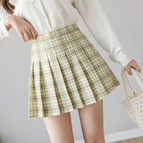 Pleated Plaid A-Line Palid High Waist Preppy