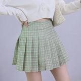 Pleated Plaid A-Line Palid High Waist Preppy