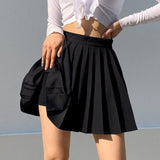 Elegant Pleated Mini Skirts Elastics High Waist Embroidery