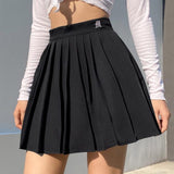 Elegant Pleated Mini Skirts Elastics High Waist Embroidery
