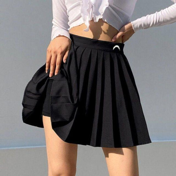 Elegant Pleated Mini Skirts Elastics High Waist Embroidery