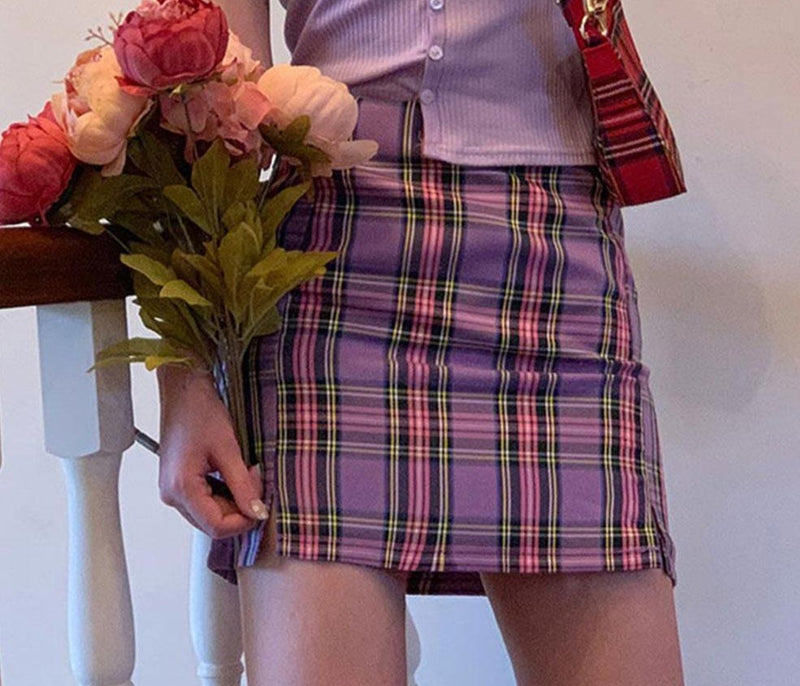 Retro Plaid High Waist Mini Skirt A-Line