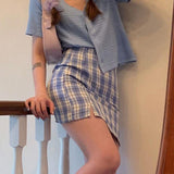 Retro Plaid High Waist Mini Skirt A-Line