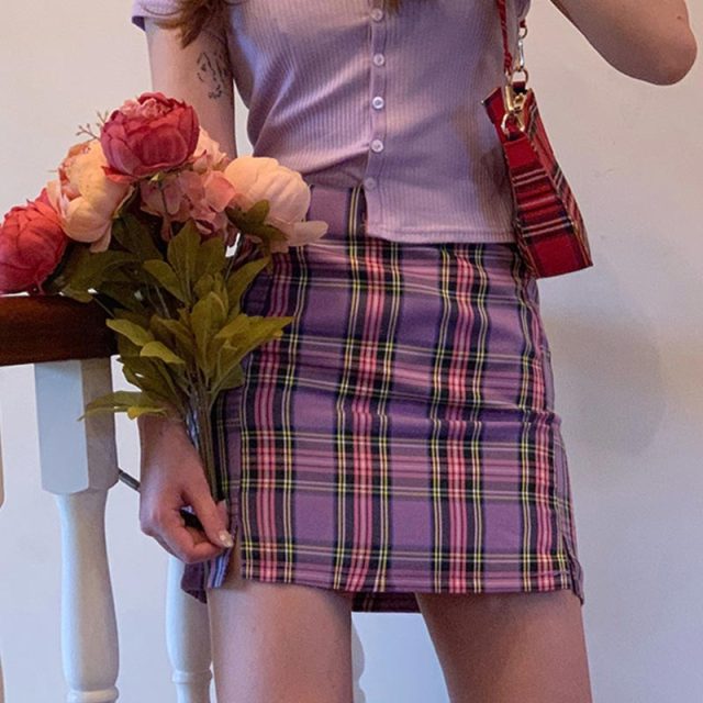 Retro Plaid High Waist Mini Skirt A-Line