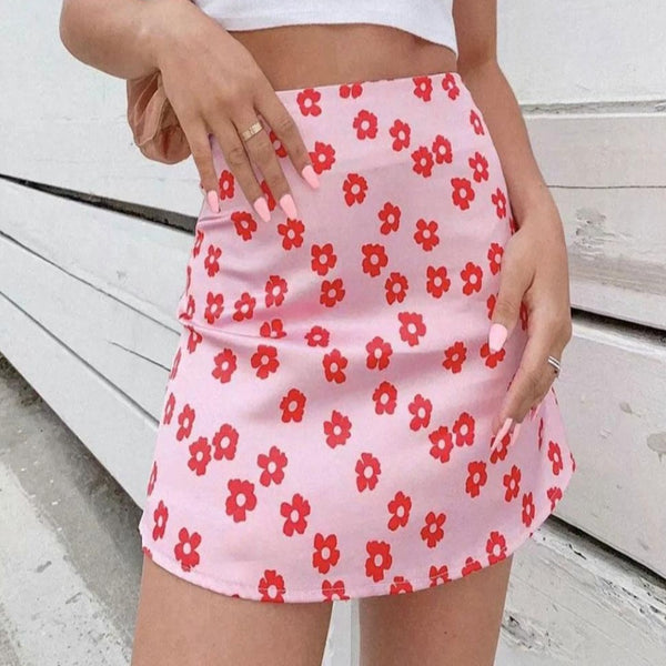 Elegant Floral Print Skirt Mini Dress High Waist