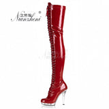 15CM High-Heeled Strap Tall Fetish Platform Lace Up Clubbing Exotic 6 Inch Sexy Womens Boots Gladiator Pole Dance Shoes Stripper