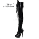 15CM High-Heeled Strap Tall Fetish Platform Lace Up Clubbing Exotic 6 Inch Sexy Womens Boots Gladiator Pole Dance Shoes Stripper