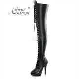 15CM High-Heeled Strap Tall Fetish Platform Lace Up Clubbing Exotic 6 Inch Sexy Womens Boots Gladiator Pole Dance Shoes Stripper
