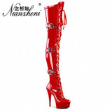 15CM High-Heeled Strap Tall Fetish Platform Lace Up Clubbing Exotic 6 Inch Sexy Womens Boots Gladiator Pole Dance Shoes Stripper