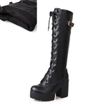 Fashion Knee High Boots For Women's Shoe 2020 Lace Up Rubber High Heel Platform Winter Boots Women Autumn Footwear Ladies shoes