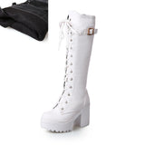Fashion Knee High Boots For Women's Shoe 2020 Lace Up Rubber High Heel Platform Winter Boots Women Autumn Footwear Ladies shoes