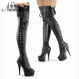 Lace Up 6 Inch Black Crystal Stripper