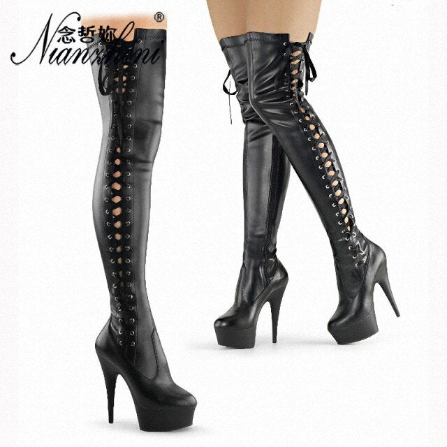 Lace Up 6 Inch Black Crystal Stripper