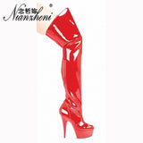 Women Winter 6 Inch High Heel Thigh 15CM Shoes Over The Knee Strappy Boots Pink Fetish Pole Dance Gothic For Thin Legs Platform