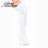 Women Winter 6 Inch High Heel Thigh 15CM Shoes Over The Knee Strappy Boots Pink Fetish Pole Dance Gothic For Thin Legs Platform