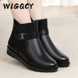 Winter Women Fashion Ankle Boots Female Thick Plush Warm Snow Boots Mother Waterproof Non-slip Booties Metal Decoration Zipper