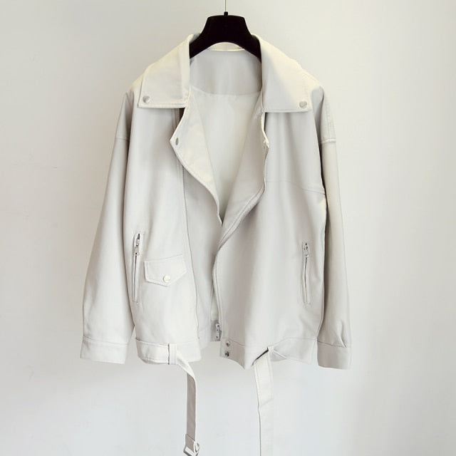 Fitaylor New Spring Women Loose Pu Faux Leather Jacket