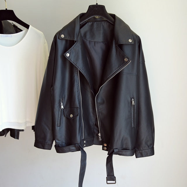 Fitaylor New Spring Women Loose Pu Faux Leather Jacket