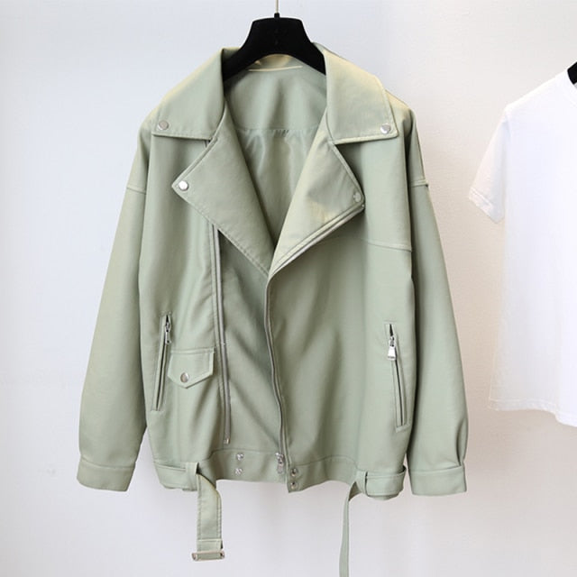 Fitaylor New Spring Women Loose Pu Faux Leather Jacket