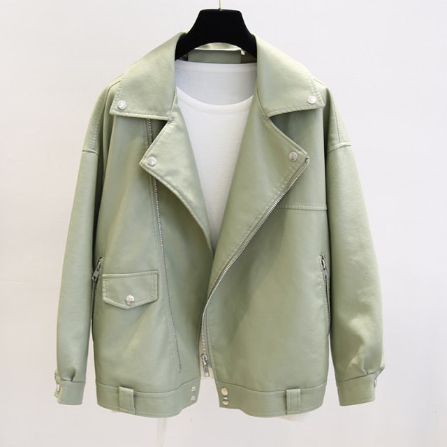 Fitaylor New Spring Women Loose Pu Faux Leather Jacket