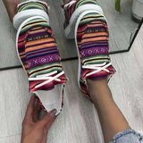 Stripe Ethnic Style Sneakers for Women Breathable Female Ladies Shoes 2021 Spring Autumn Elegant Women Lace Up Flats Shoes New