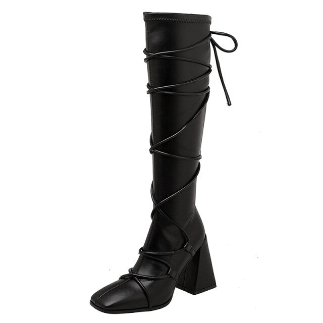 Ladies Black Super High Heels Knee High Boots Women Autumn Winter Modern Punk Long Boots Shoes botas De Invierno Para Mujer