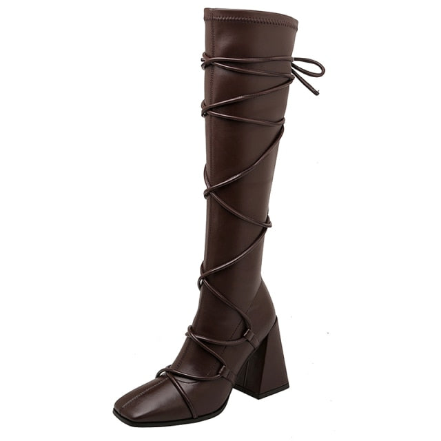 Ladies Black Super High Heels Knee High Boots Women Autumn Winter Modern Punk Long Boots Shoes botas De Invierno Para Mujer