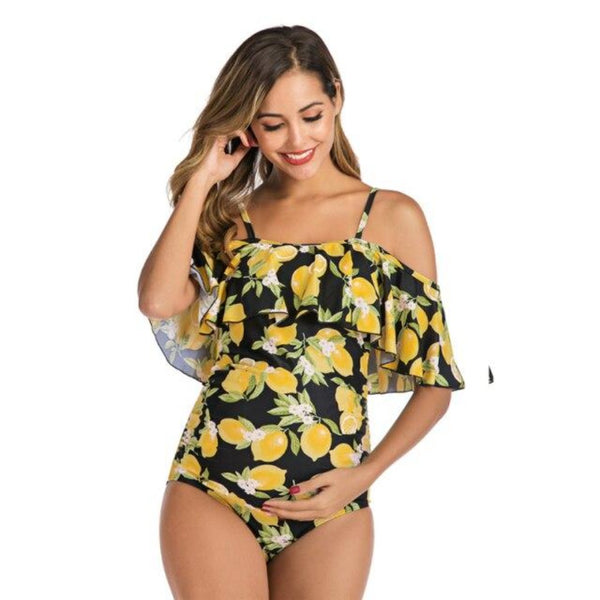 One Piece Bathing Suit Ruffles Lemon