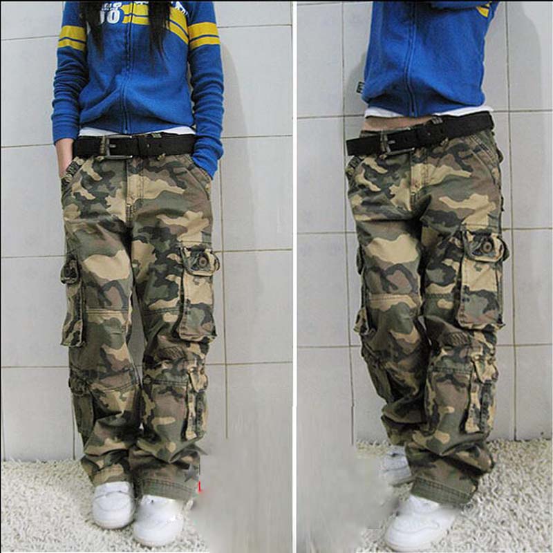 Top Quality Women's Multi-Pocket Trousers Spring and Autumn Loose Straight Fashion Casual Plus Size Female Camouflage Pants