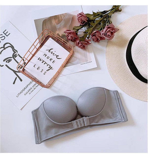 Invisible Front Closure Strapless Half Cup Bra