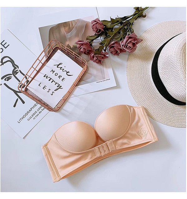 Invisible Front Closure Strapless Half Cup Bra