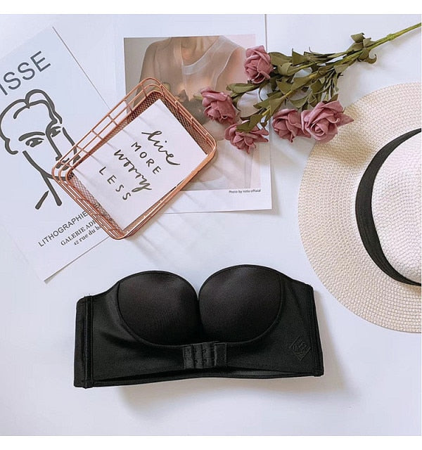 Invisible Front Closure Strapless Half Cup Bra