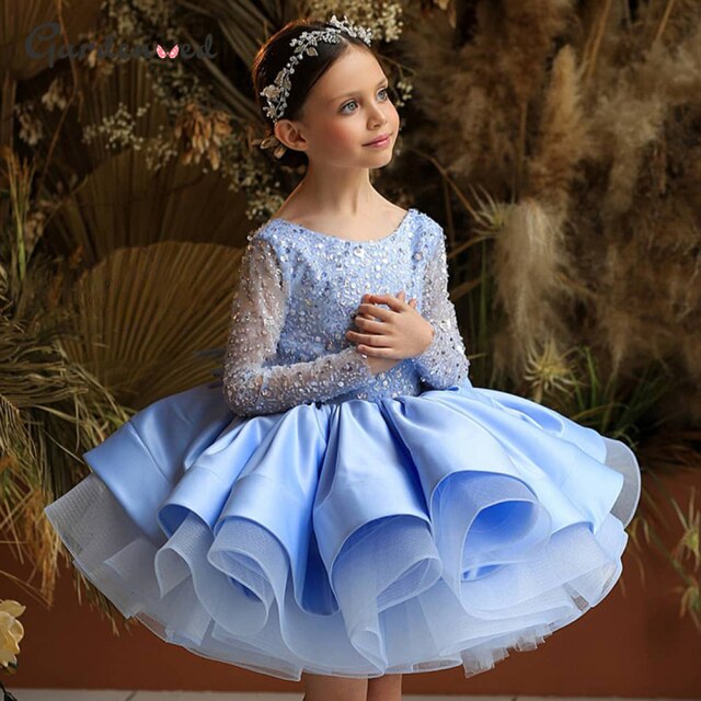 Glitter Blue Flower Girl Dresses Sequin