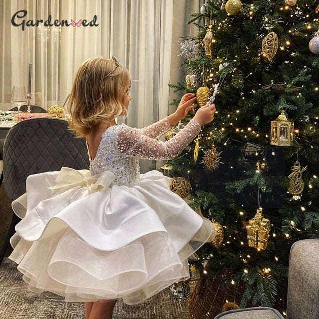 Glitter Blue Flower Girl Dresses Sequin