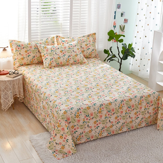 100% Cotton Bed Sheet Pink Flowers Printed Double Top King Sheets