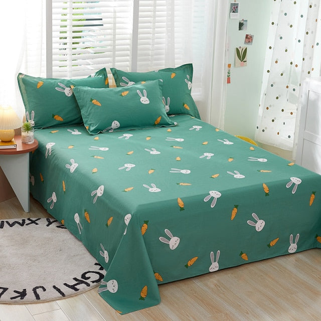 100% Cotton Bed Sheet Pink Flowers Printed Double Top King Sheets