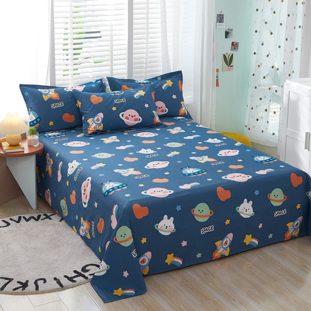 100% Cotton Bed Sheet Pink Flowers Printed Double Top King Sheets