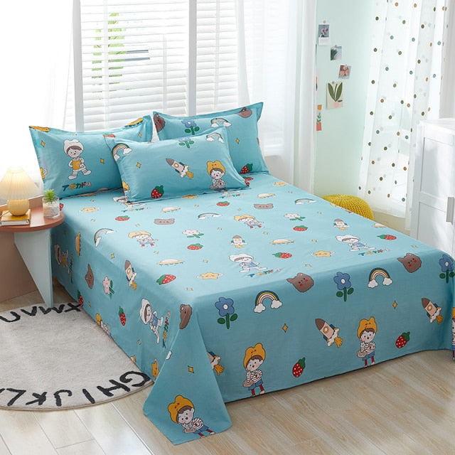 100% Cotton Bed Sheet Pink Flowers Printed Double Top King Sheets