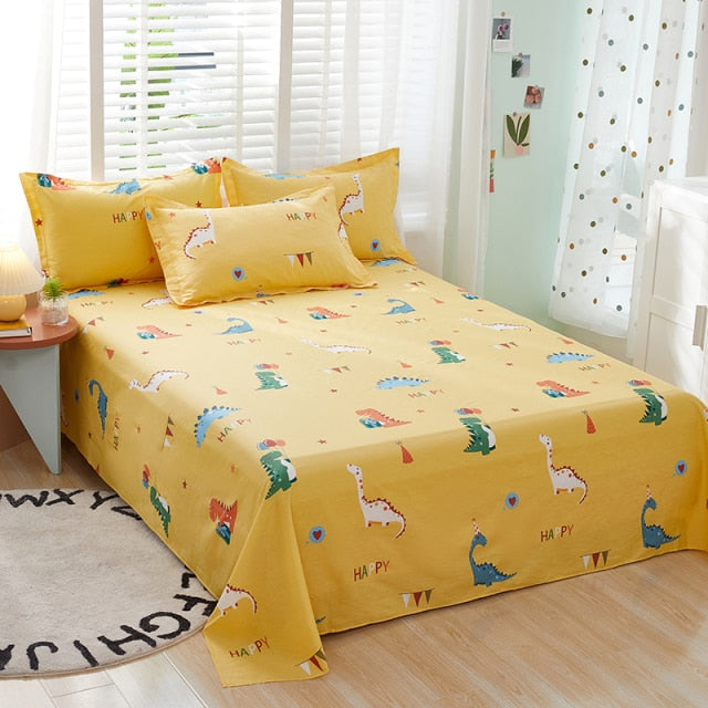 100% Cotton Bed Sheet Pink Flowers Printed Double Top King Sheets