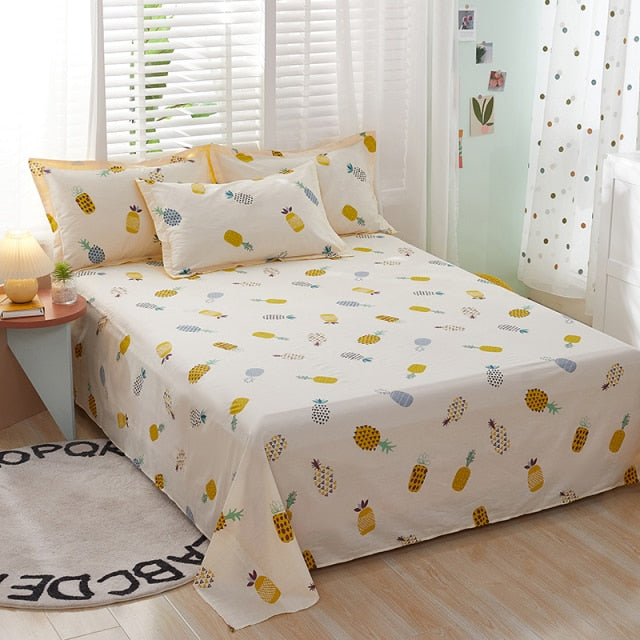 100% Cotton Bed Sheet Pink Flowers Printed Double Top King Sheets