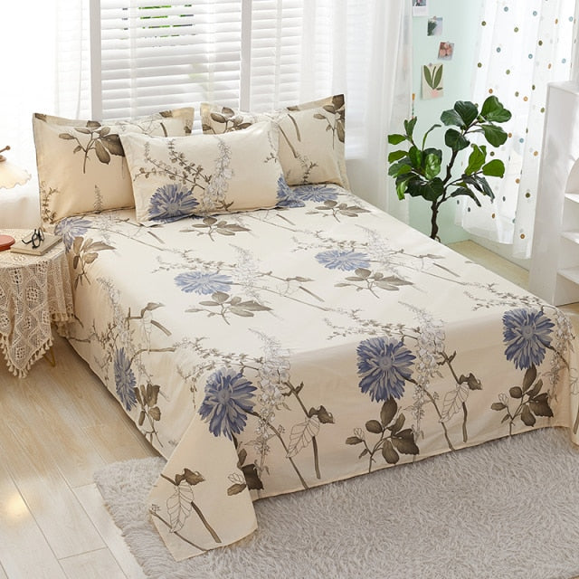 100% Cotton Bed Sheet Pink Flowers Printed Double Top King Sheets