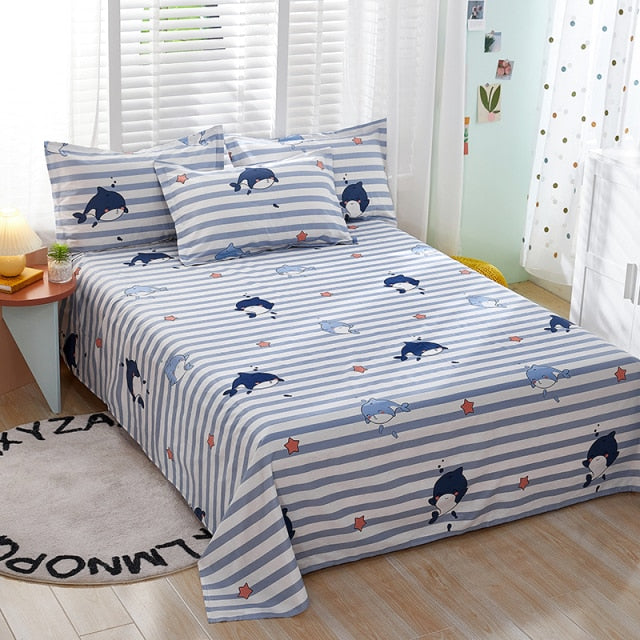 100% Cotton Bed Sheet Pink Flowers Printed Double Top King Sheets