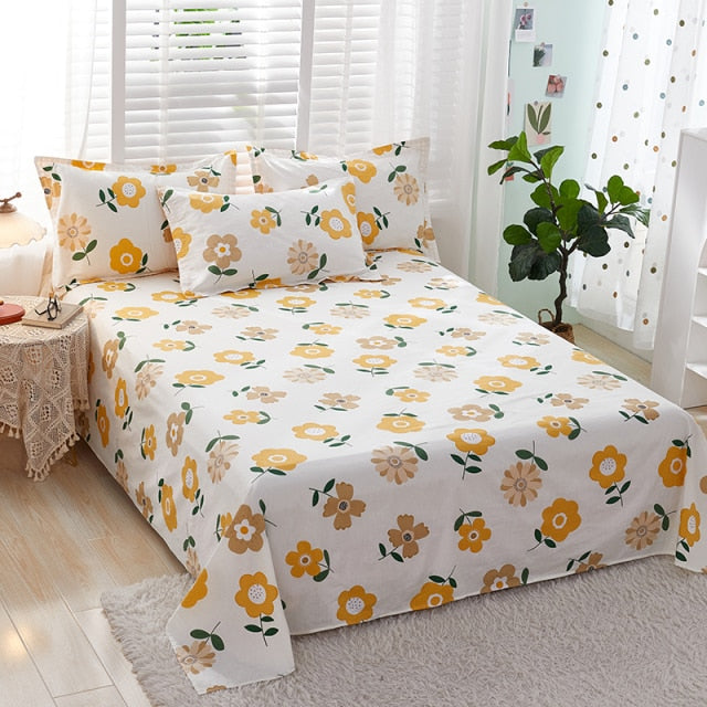 100% Cotton Bed Sheet Pink Flowers Printed Double Top King Sheets