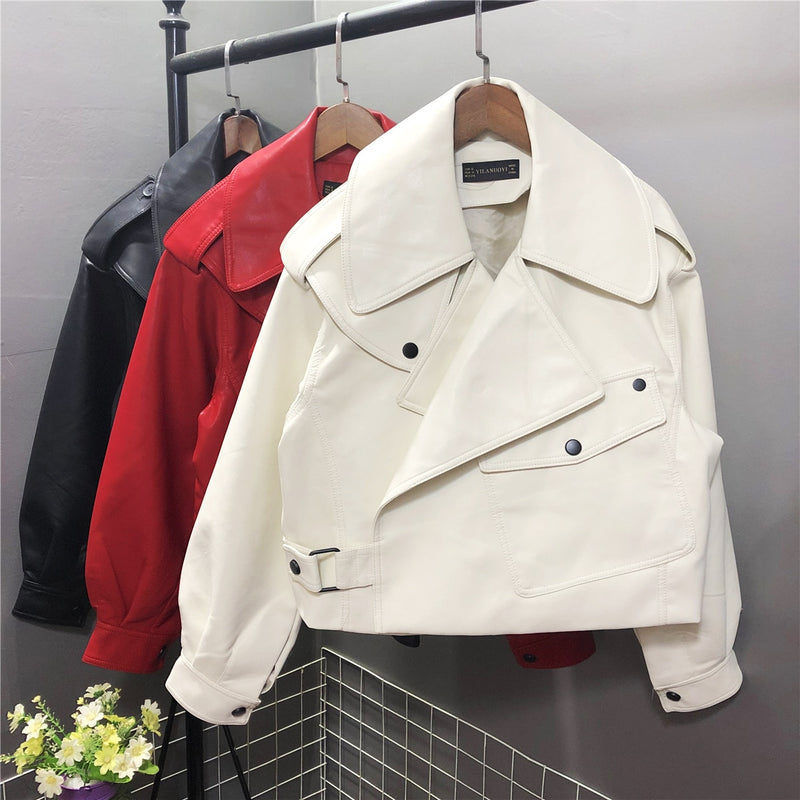 FTLZZ New Spring Faux Leather Jacket