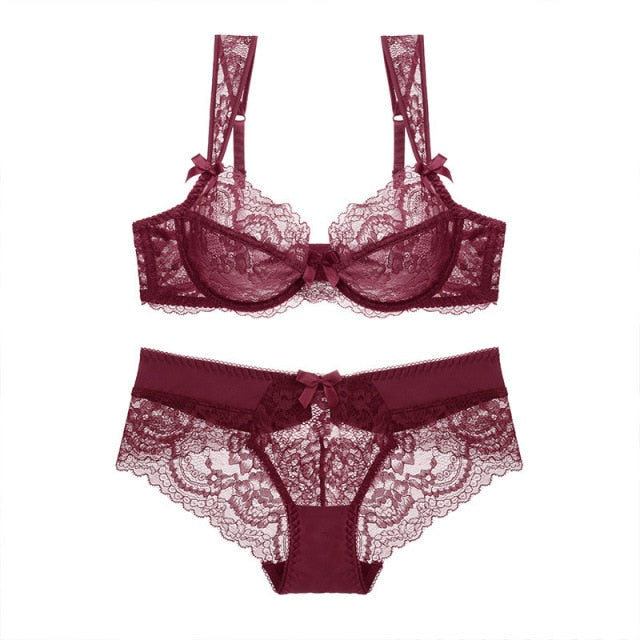 Hollow Brassiere Gather Sexy Embroidery Lace Push-up Bra