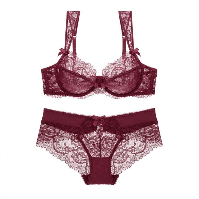 Ultra-Thin Embroidery Lace Lingerie Panty Bra Sets