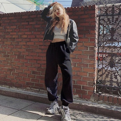 HOUZHOU Jogging Sweatpants Women Baggy Joggers Gray Sports Pants Black Kpop Trousers Female Loose Korean Style Casual Hip Hop