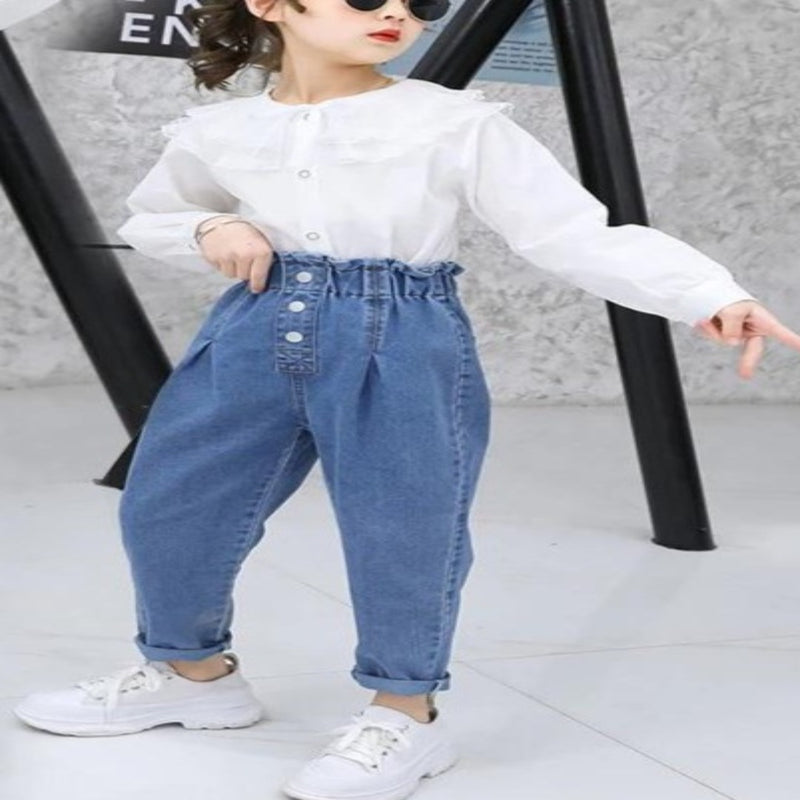 Jeans For Girl Ruffles Elastic waist Jeans