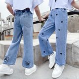 Girls Jeans Casual Fashion Embroidery Heart