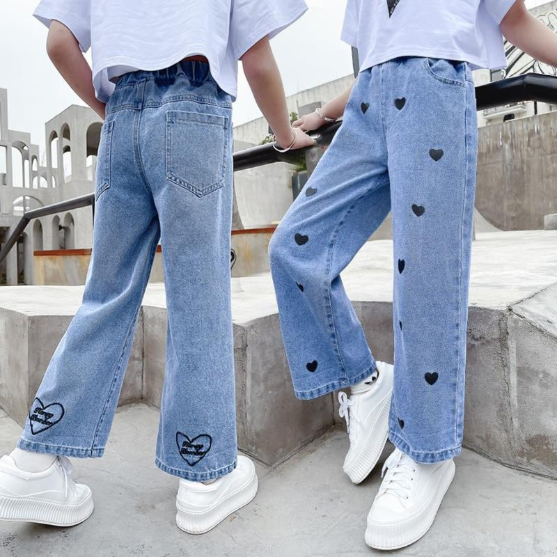 Girls Jeans Casual Fashion Embroidery Heart